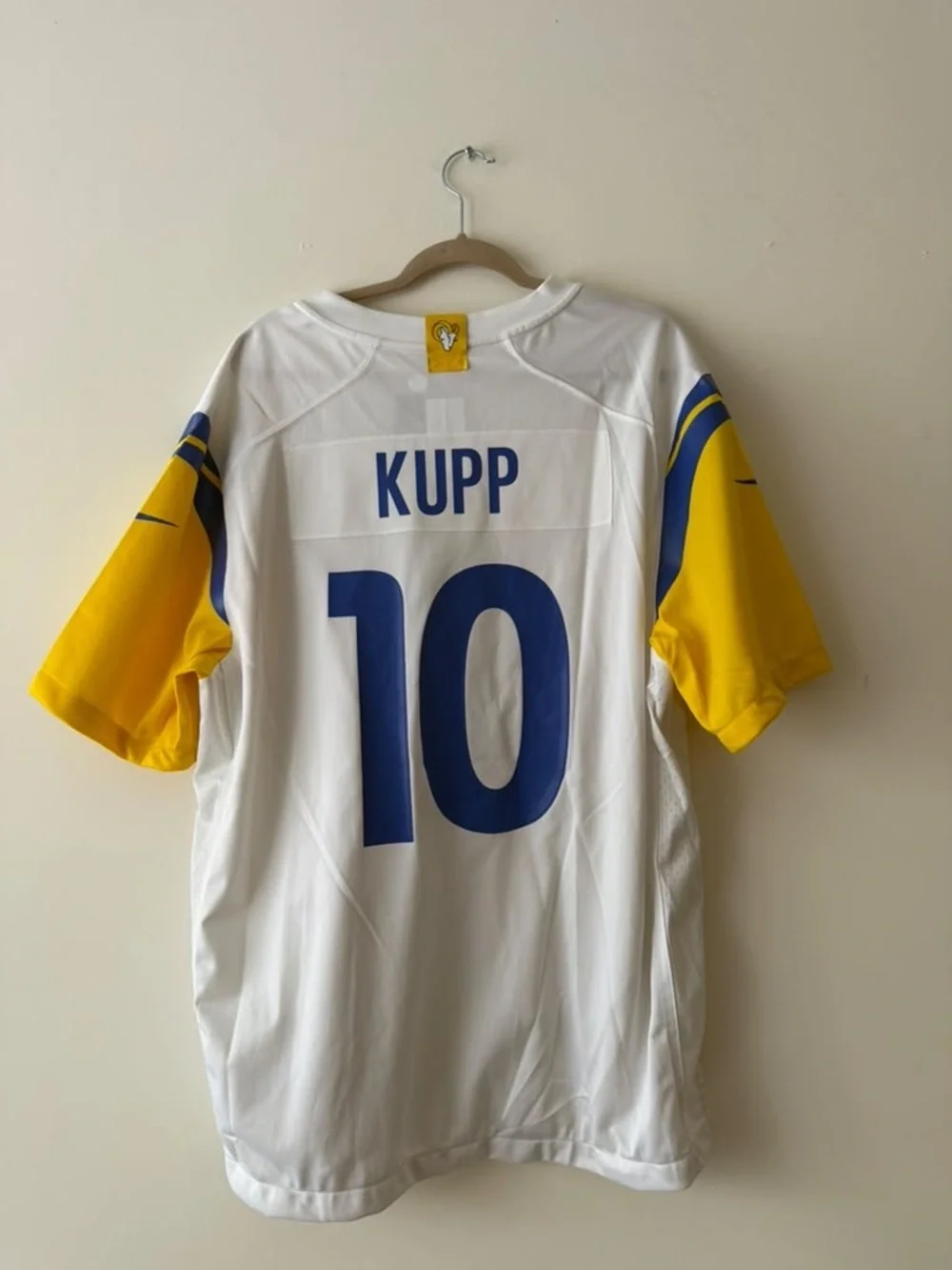 Nike White, Yellow & Blue Rams #10 Football Jersey
